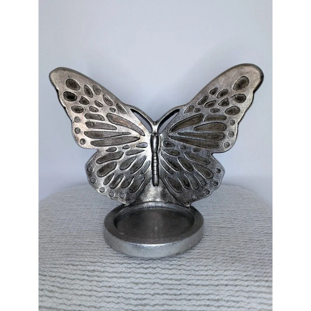 Silver Butterfly Candle Holder Trinket Dish